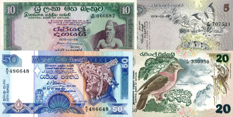 LOTTI - Cartamoneta-Estera CEYLON/SRI LANKA - Lotto di 14 biglietti di 4 tipi di...