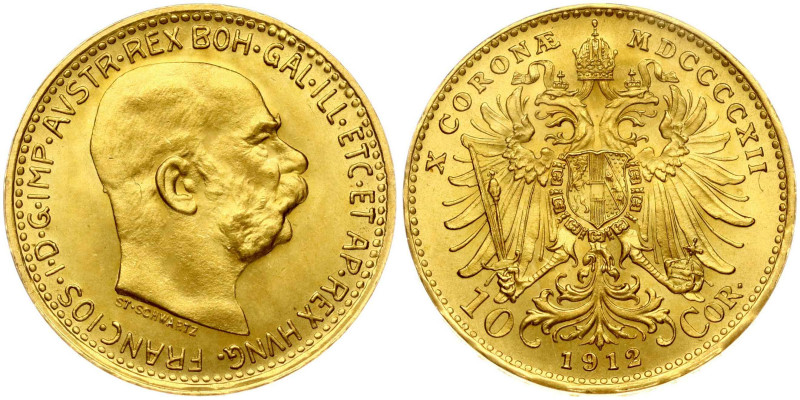 Austria 10 Corona 1912 	Restrike. Franz Joseph I (1848-1916). Gold 3.38g. KM-281...