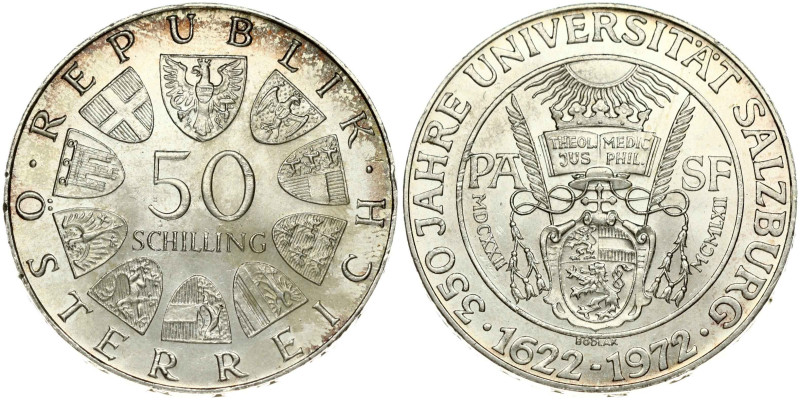 Austria 50 Schilling 1972 350th Anniversary - Salzburg University. Obverse: Valu...