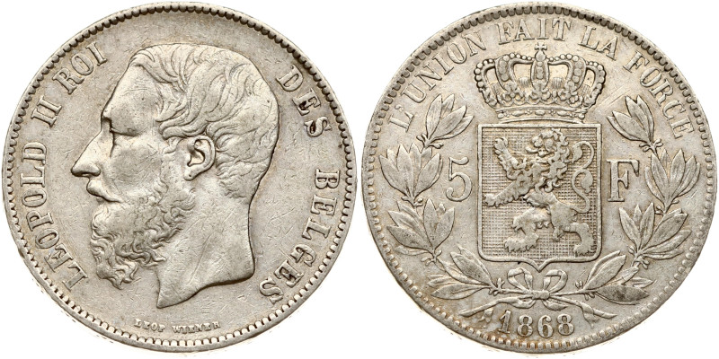 Belgium. Leopold II (1865-1909). 5 Francs 1868. Silver 24.82 g. KM 24.