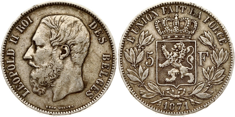 Belgium. Leopold II (1865-1909). 5 Francs 1871. Silver 24.81 g. KM 24.