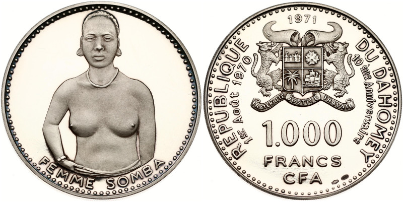 Benin, Dahomey. 1000 Francs 1971 1 AR, 10th Anniversary of Independence. Silver ...