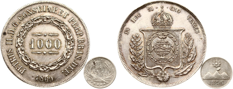 Brazil. 1000 Reis 1860 & Guatemala 1/4 Real 1896. Silver, total weight 13.41 g. ...