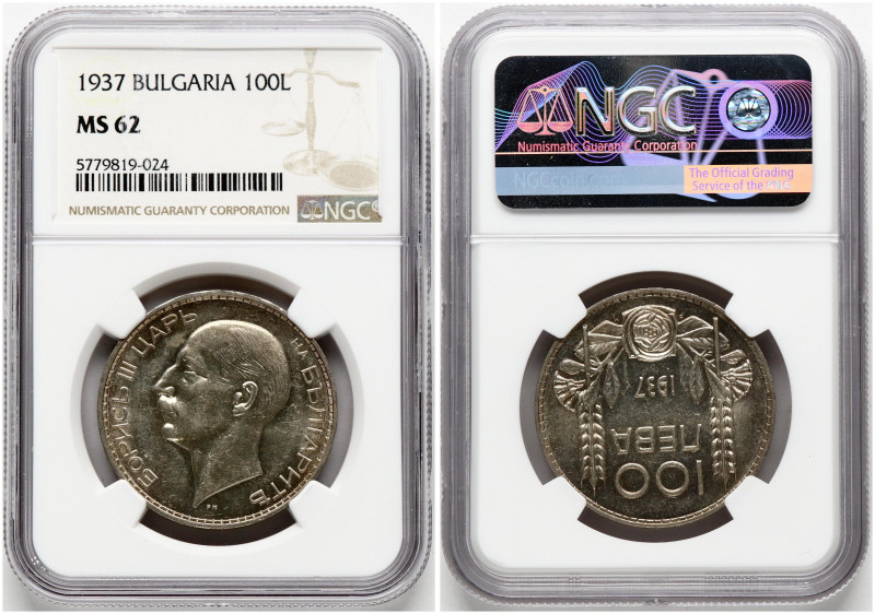 Bulgaria. Boris III (1918-1943). 100 Leva 1937. Silver. KM 45. NGC MS 62.