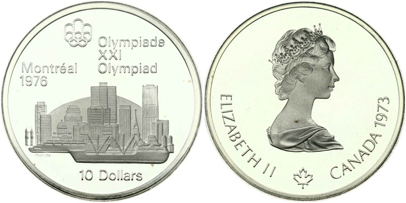 Canada 10 Dollars 1973 Montreal Skyline. Elizabeth II (1952-2022). 1976 Olympics...