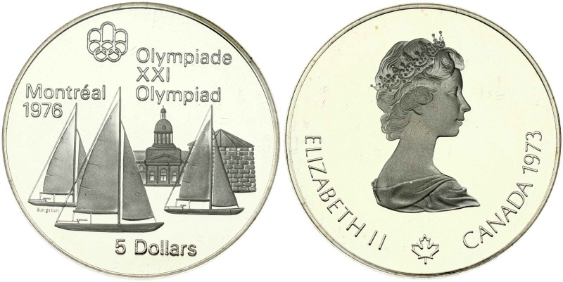 Canada 5 Dollars 1973 Kingston and Sailboats. Elizabeth II (1952-2022). 1976 Oly...