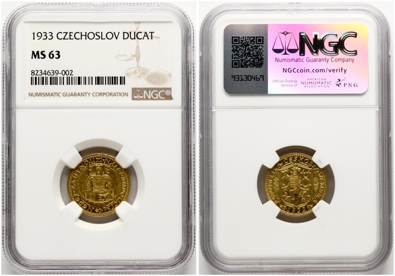 Czechoslovakia. Ducat 1933. Gold. Fr. 2, KM 8. NGC MS 63.