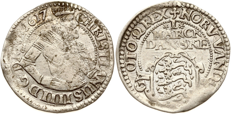 Denmark. Christian IV (1588-1648). 1 Mark 1617. Silver 7.88 g. KM 52, Hede 99c....