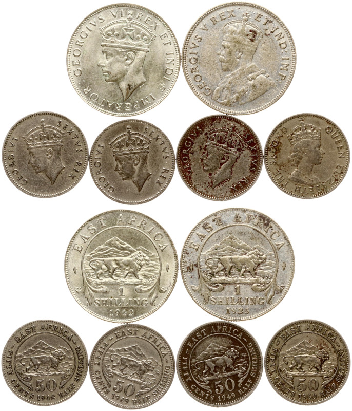 East Africa. 50 Cents & 1 Shilling 1925-1960. Billon, copper-nickel, total weigh...