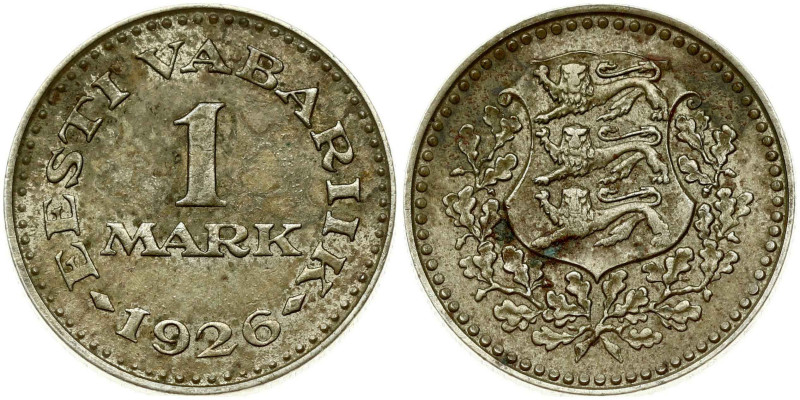 Estonia 1 Mark 1926 Obverse: National arms within wreath. Reverse: Denomination....