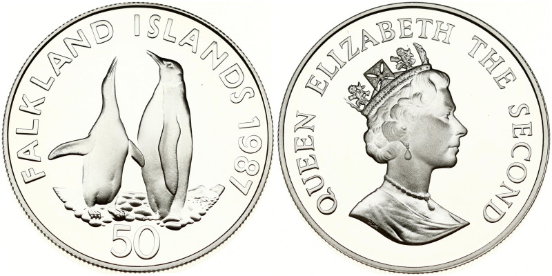 Falkland Islands 50 Pence 1987 WWF. Elizabeth II (1952-2022). World Wildlife Fun...