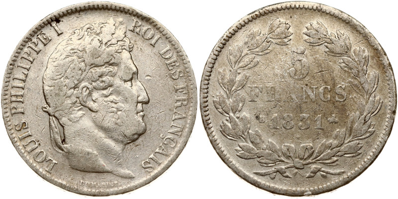 France. Louis Philippe I (1830-1848). 5 Francs 1831 B. (relief edge). Silver 24....