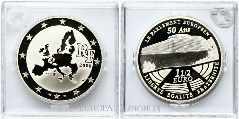 France 1½ Euro 2008 50th Anniversary of the European Parliament. Obverse Letteri...