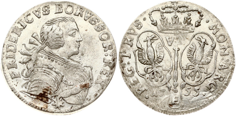 Germany, Prussia. Friedrich II (1740-1786). 6 Groscher 1755 E. Billon 3.18 g. KM...