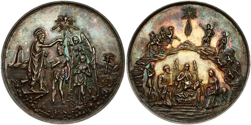 Germany Medal (18th Century) Baptism. Obverse: Christ is baptized by John; next ...