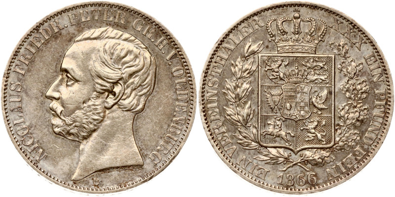 Germany, Oldenburg. Peter II (1853-1900). Taler 1866 B. Silver 18.46 g. KM 196, ...