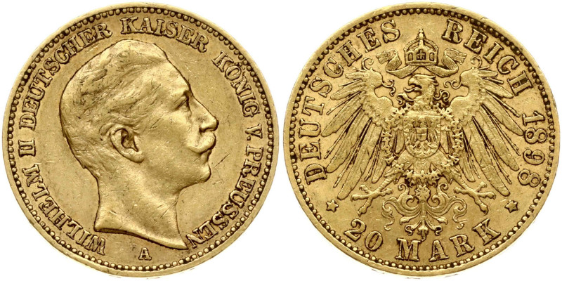 Germany Prussia 20 Mark 1898 A Wilhelm II(1888-1918). Gold 7.94g. Small Scratche...