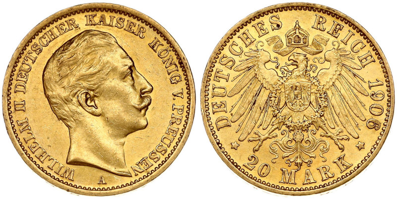 Germany, Prussia. Wilhelm II (1888-1918). 20 Mark 1906 A. Gold 7.94 g. KM 521.