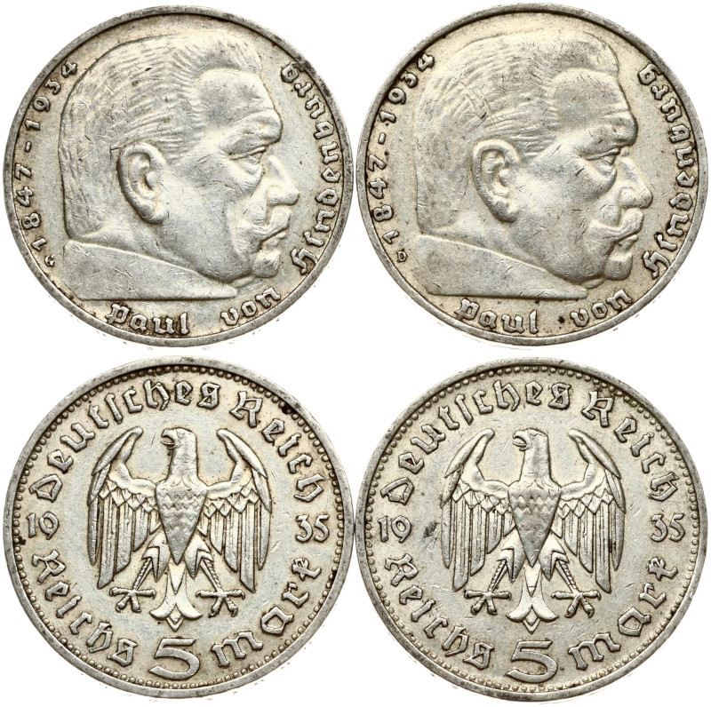 Germany, Third Reich. 5 Reichsmark 1935 D & 1935 G. Silver total weight 27.73 g....