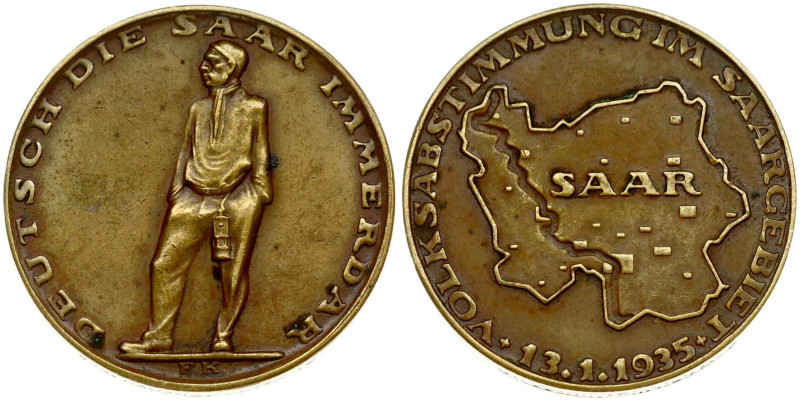 Germany, Third Reich. Medal 1935 Saar. Bronze 36 mm, 21.46 g. Museler 3/15/49.