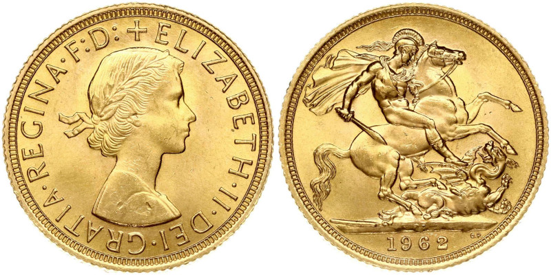 Great Britain 1 Sovereign 1962. Elizabeth II (1952-2022). Gold 7.97g. Slight sur...