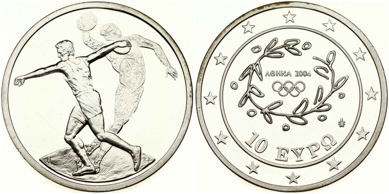 Greece 10 Euro 2004 Disc Throw. Silver .925, 34.00 g. KM-191