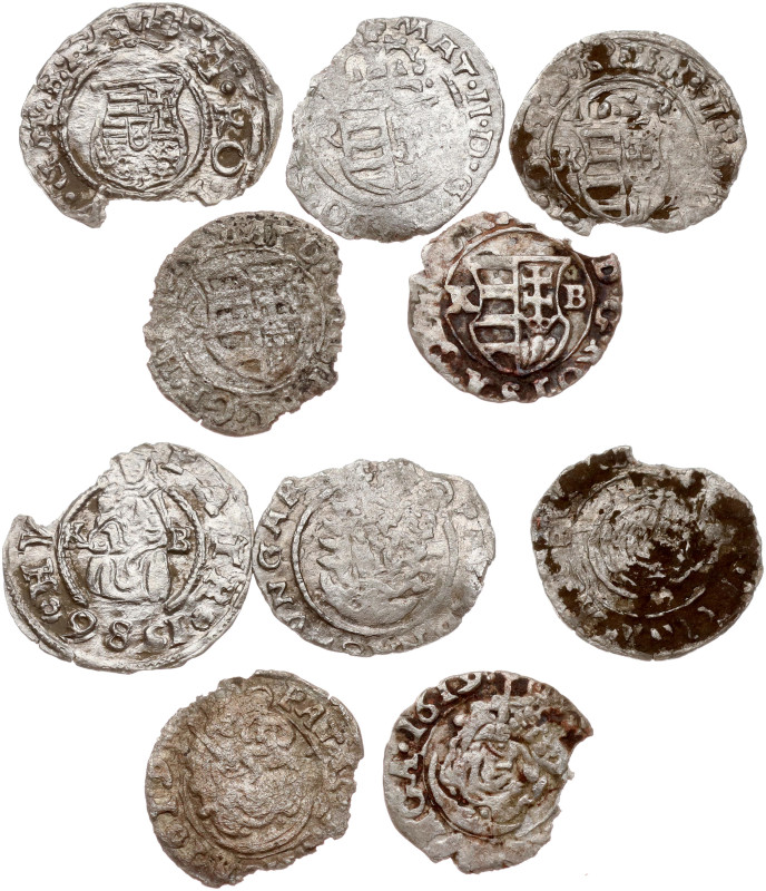 Hungary. Denar 1586-1620. Billon, total weight 1.70 g. Lot of 5 coins. Chipped e...