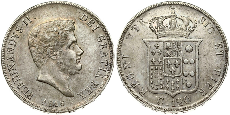 Italy, Naples. Ferdinando II(1830-1859). Piastra (120 Grana) 1846. Silver 27.45 ...