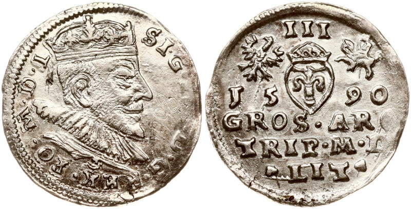 Lithuania. Zygmunt III Waza (1587–1632). Trojak 1590, Vilnius. Silver 2.32 g. Iv...