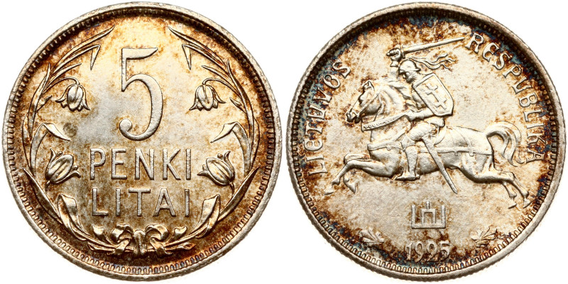 Lithuania. 5 Litai 1925. Silver 13.44 g. KM 78.