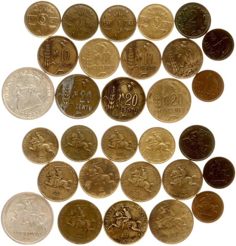 Lithuania. 1 Centas - 5 Litai 1925-1936. Aluminium-bronze, bronze, silver, total...