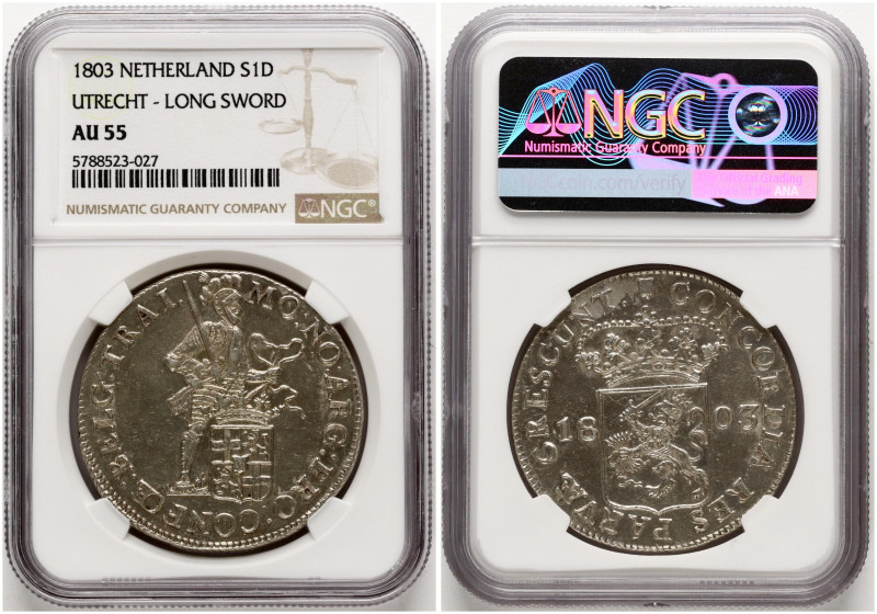 Netherlands, Batavian Republic, Utrecht. Silver Ducat 1803. Silver. KM 10.4. NGC...