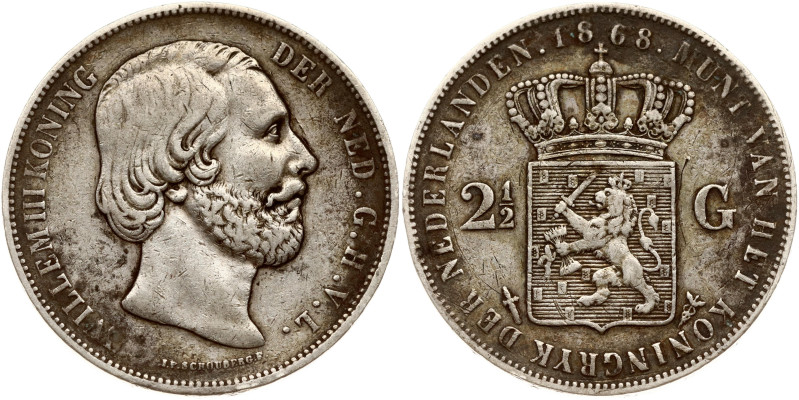 Netherlands. William III (1849-1890). 2½ Gulden 1868. Silver 24.68 g. KM 82.