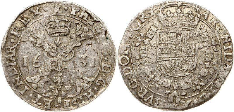 Spanish Netherlands, Tournai. Philip IV (1621-1665). 1/2 Patagon 1631. Silver 13...