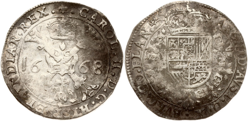 Spanish Netherlands, Flanders. Charles II (1665-1700). Patagon 1668. Silver 27.9...