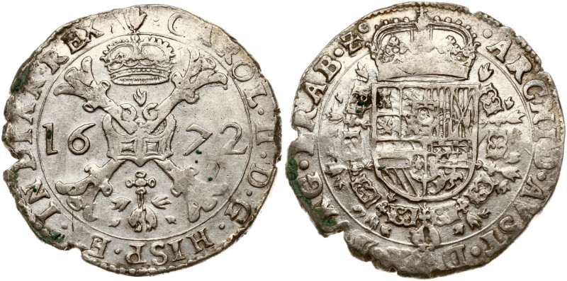 Spanish Netherlands, Brabant. Charles II (1665-1700). Patagon 1672, Antwerp. Sil...