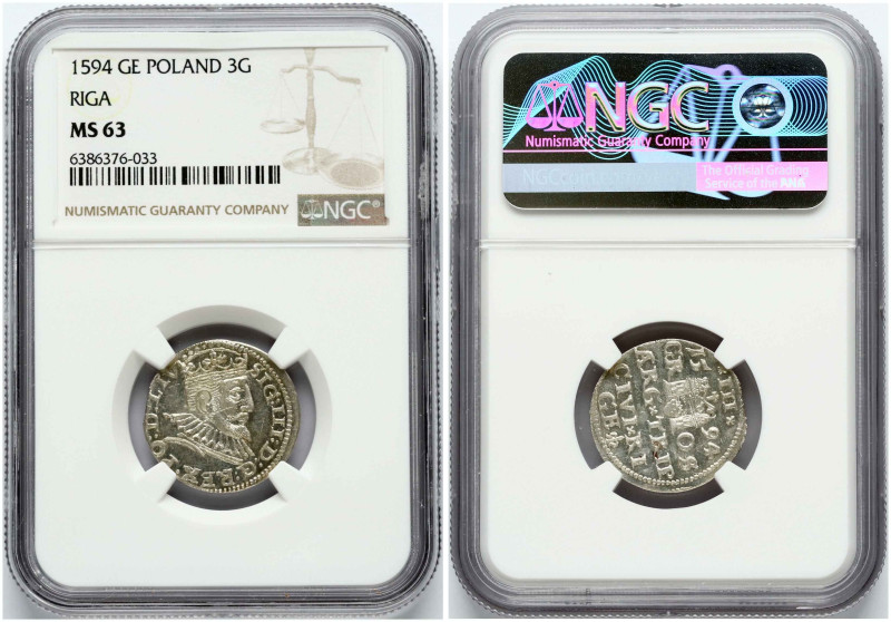 Poland Trojak 1594 Riga. Sigismund III Vasa (1587-1632). Silver. Iger R.94. NGC ...