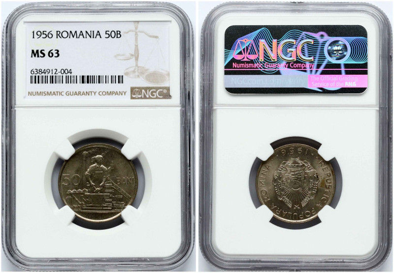 Romania. 50 Bani 1956. Copper-nickel. KM-86. NGC MS 63