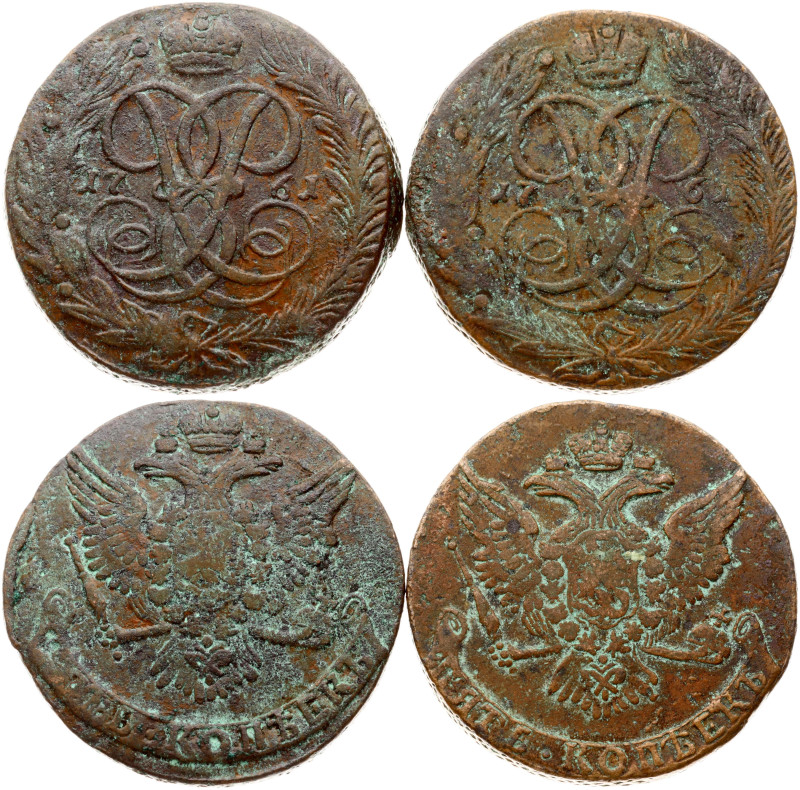 Russia. Elizabeth (1741-1762). 5 Kopecks 1761. Copper, total weight, 90.58 g. Bi...