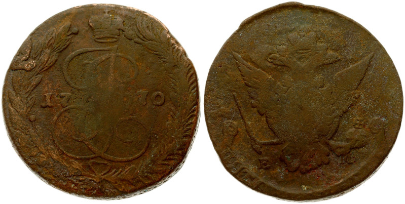 Russia 5 Kopecks 1770 ЕМ Ekaterinburg. Catherine II (1762-1796). Averse: Crowned...