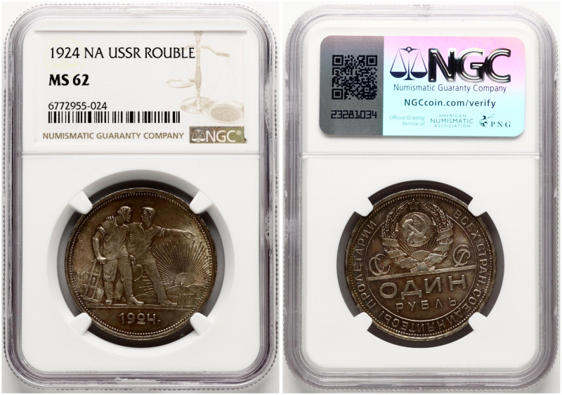 Russia, USSR. Rouble 1924 ПЛ. Silver. Y 90. NGC MS 62.