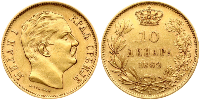 Serbia. Milan I (1882-1889). 10 Dinara 1882 V. Gold 3.20 g. KM 16.