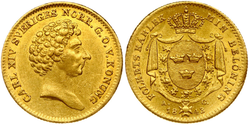 Sweden. Charles XIV John (1818-1844). Ducat 1843 AG. Gold 3.48 g. KM 628a, Fr 87...