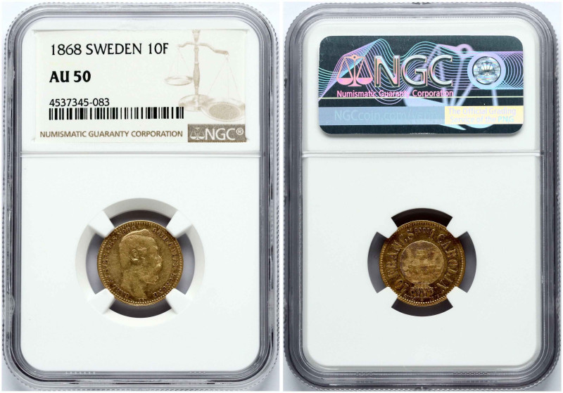 Sweden. Charles XV (1859-1872). 1 Carolin / 10 Francs 1868. Gold 3.22 g. Fr. 92....