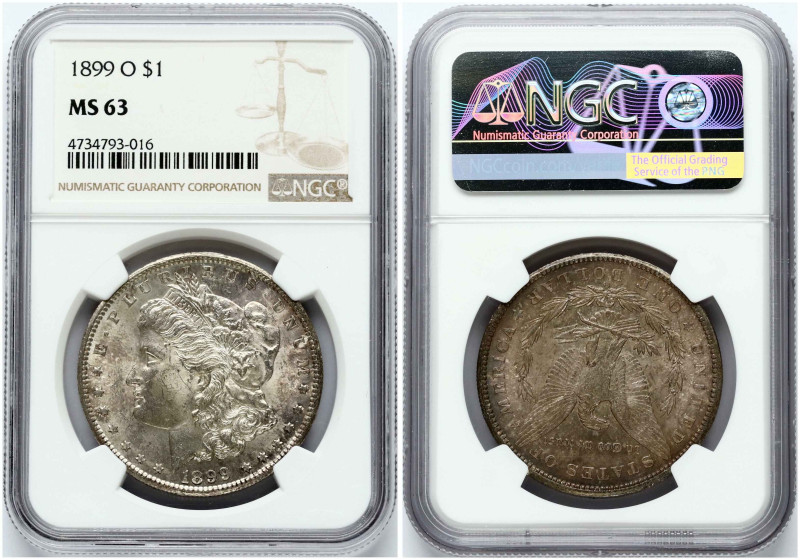 USA. 1 Morgan Dollar 1899 O, New Orleans. Silver. KM 110. NGC MS 63