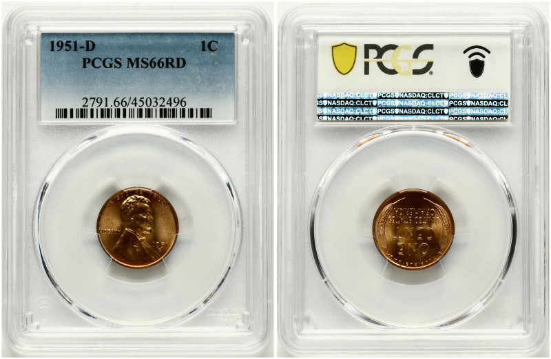 USA. Cent 1951 D, 'Lincoln - Wheat Ears Reverse'. Denver. Bronze. KM 132. PCGS M...