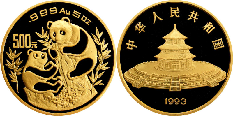 Seldom Seen 500 Yuan Date
CHINA. Gold 500 Yuan (5 Ounces), 1993. Panda Series. ...