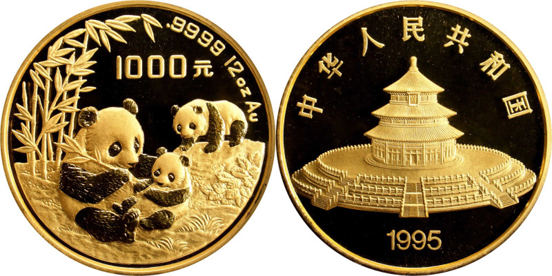 Very Rare Panda with a Mintage of 99
CHINA. Gold 1000 Yuan (12 Ounces), 1995. P...