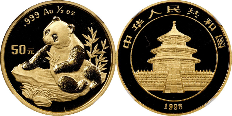 CHINA. Gold 50 Yuan, 1998. Panda Series. NGC MS-69.
Fr-B5; KM-1129; PAN-304A. S...