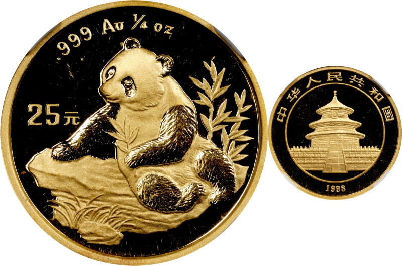 CHINA. Gold 25 Yuan, 1998. Panda Series. NGC MS-69.
Fr-B6; KM-1128; PAN-305A. S...